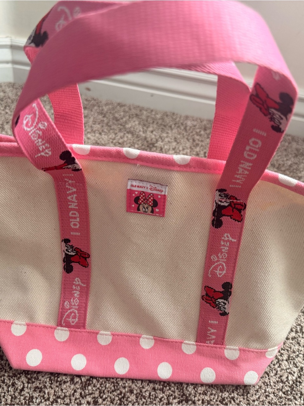 Old Navy Pink and White Polka Dot Minnie Mouse Tote
